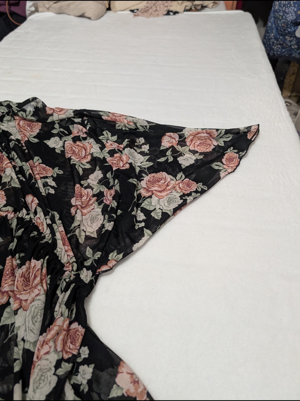 Floral Sheer Black Blouse with Pink Rose Print Size 1x Whimsgoth - Picture 6 of 7